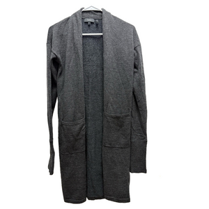 Theory Long Charcoal Duster Cardigan Size Small Open Sweater Wool Blend